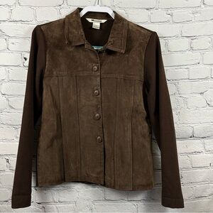 Nygard Collection Genuine Suede Leather Jacket Silk Knit Sleeve & Back Brown M